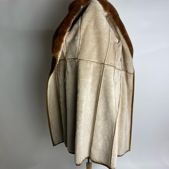 VINTAGE Genuine Suede Penny Lane Faux Fur Trim Belted Trench Coat Brown Small - Picture 10 of 12